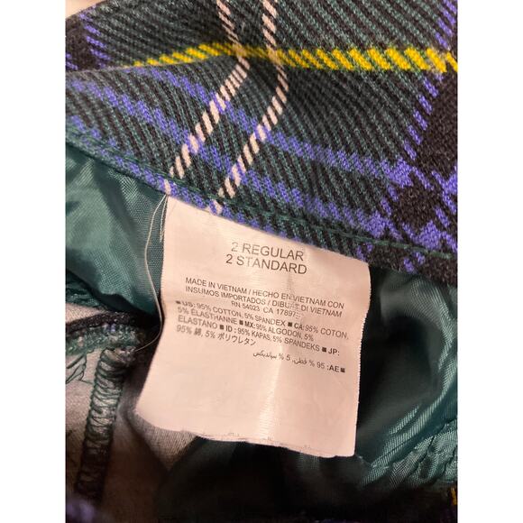 y2k Vintage Green & Blue Plaid Cotton Pants Warm High-Waist Trousers | Women’s 2 - Picture 3 of 6